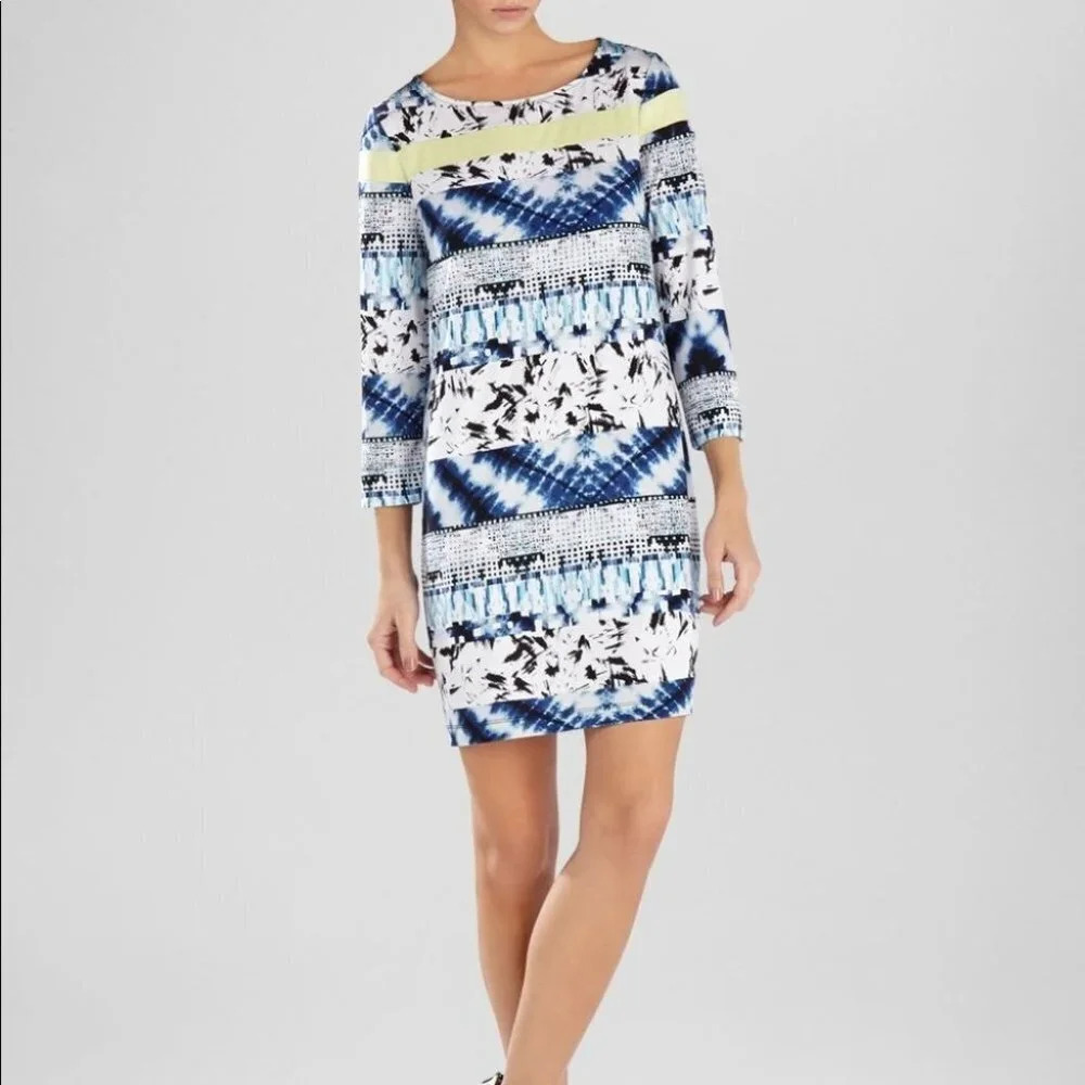 BCBGMAXAZRIA Calico Printed Shift Dress Blue XS‎